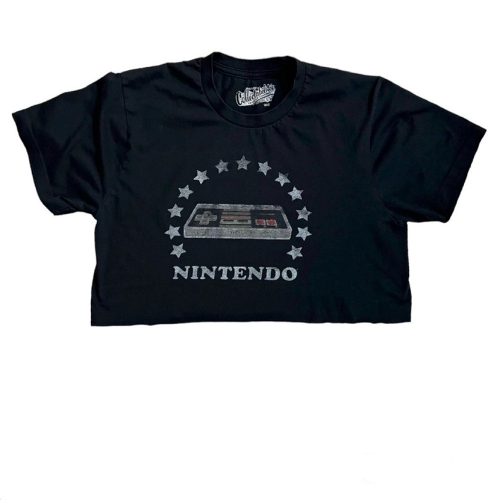 Black Oversized Cropped Nintendo Controller Crew Neck Tee